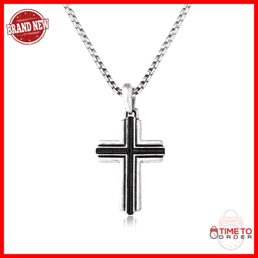 Men's Stainless Steel Cross Pendant Necklace 24 Inch Chain